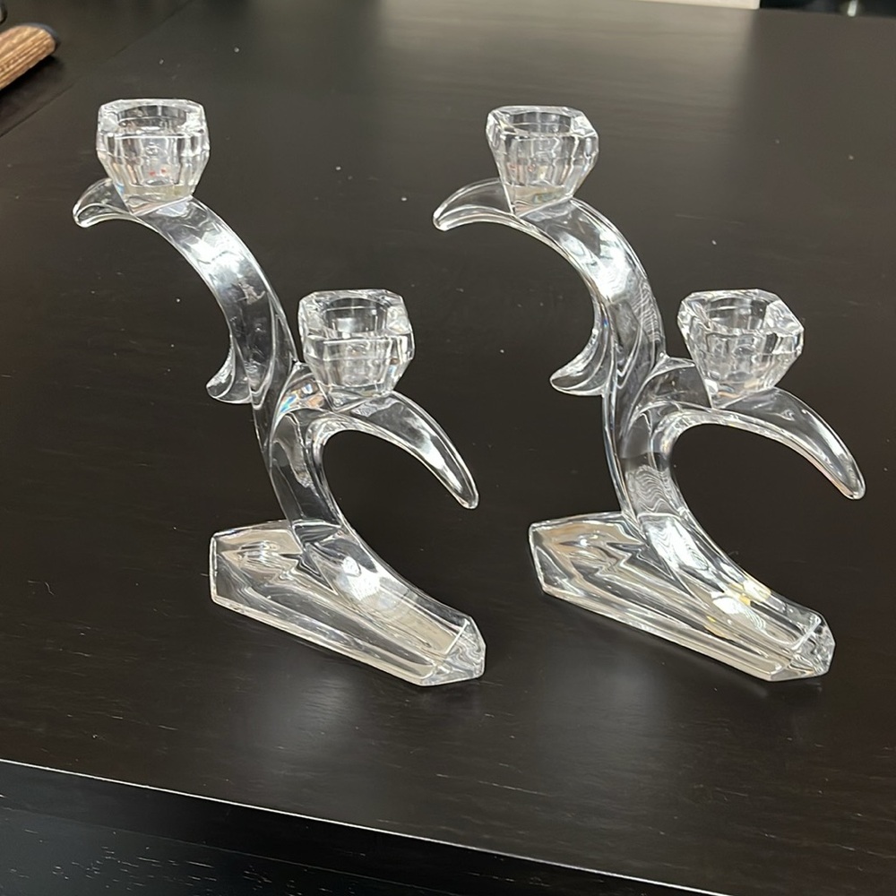 24% Lead Crystal Timeless Treasures Double Candelabra Candle Holder Set of 2